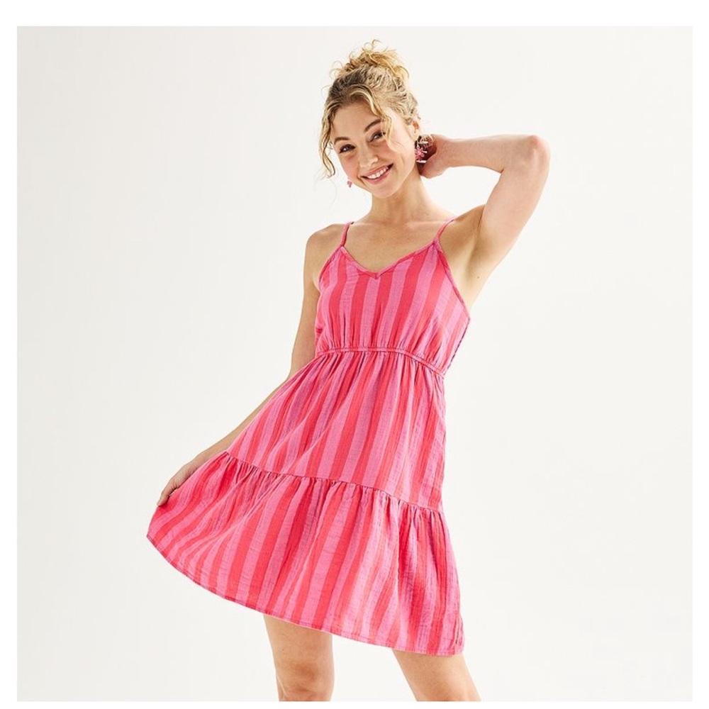 SO Pleated Pink and Orange Mini Sundress